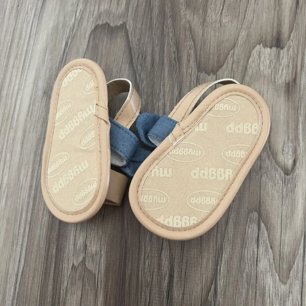 Myggpp Baby Girl 0-6 Months Chambray Bowknot Open-Toe Non-Slip Sandals